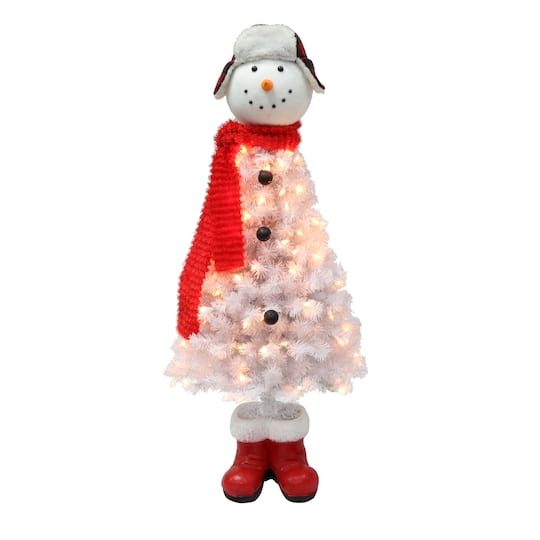 4ft. Pre-Lit White Snowman Artificial Christmas Tree, Clear Lights